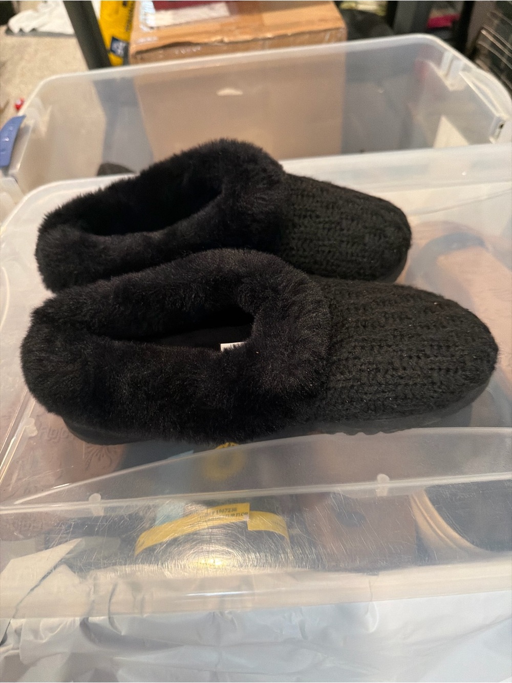 Dearfoams women’s fur lined slipper shoes black size large 9-10